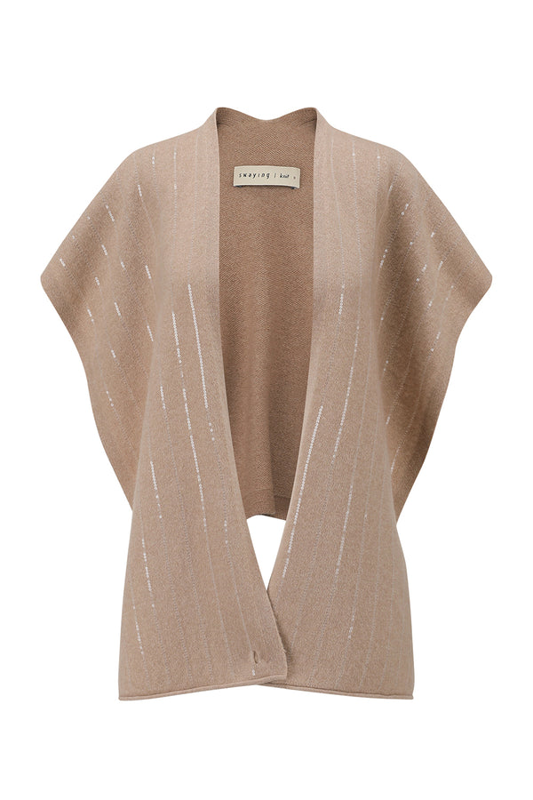 SWAYING 25 Fall/Winter Collection: Beaded Embellished Cashmere Shawl Sweater SW-SW25AW4P01C2SF-TUO (Camel)